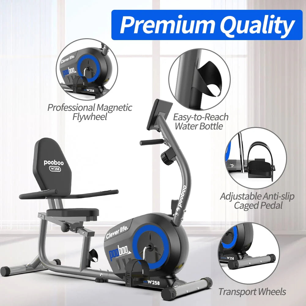 Magnetic Recumbent Exercise Bike 330lbs Blue E927335