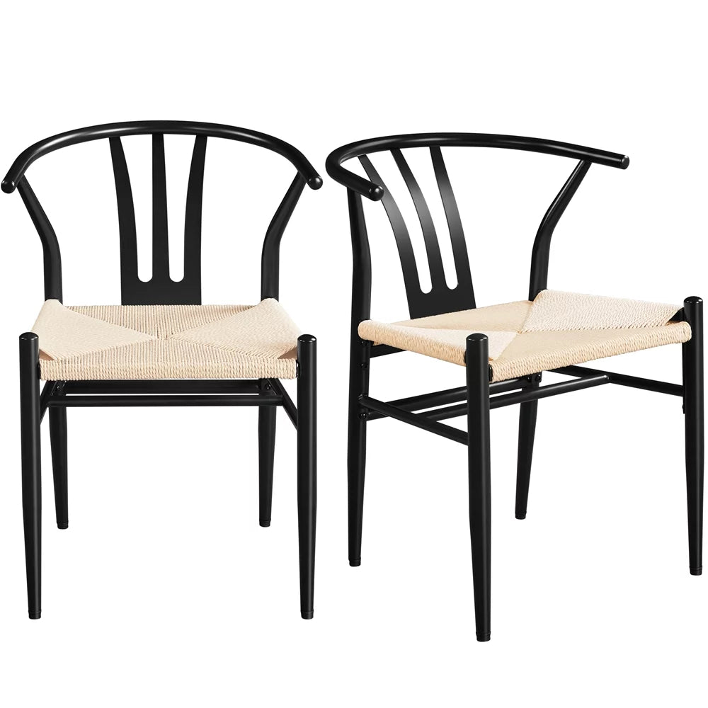 Set of 4 Black Weave Arm Chairs with Metal Frame V754243