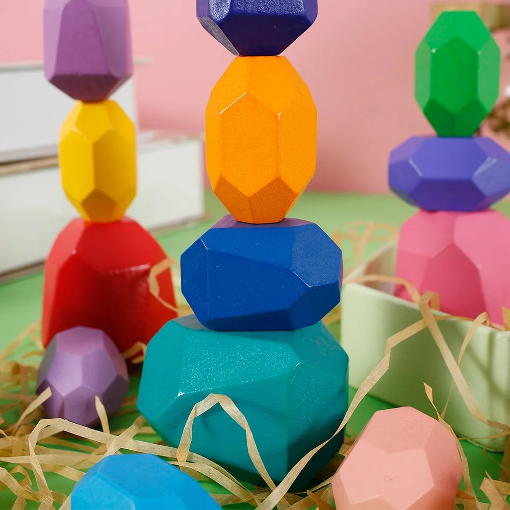 Kids Wooden Balancing Stone Stacking Building Block Toy B67858