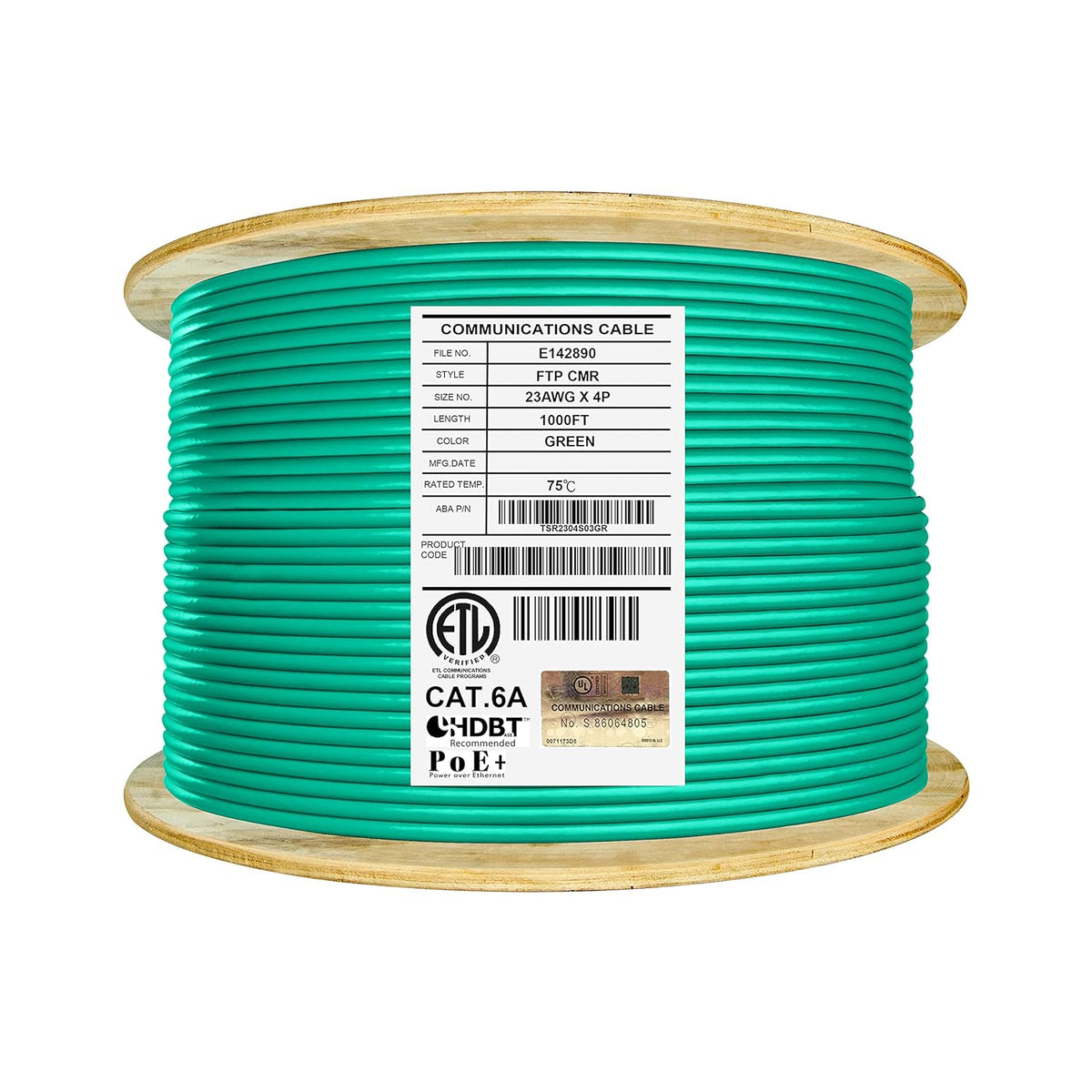 Bulk Ethernet Cable Reel, Cat6A Shielded, 1000ft, Grey U524