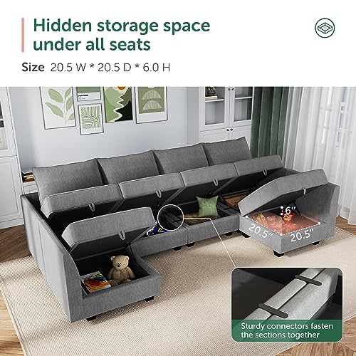 Grey 6-Seater Modular Sectional Sofa with Storage P5460