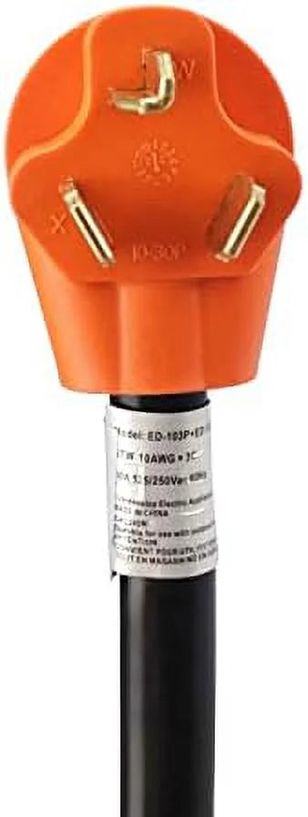 3 Prong Dryer Cord, 30 Amp, 125V/250V, 10 Gauge, NEMA 10-30P to 10-30R, 25 Feet N1691